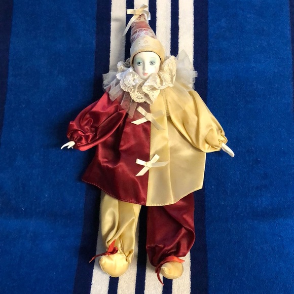 Other - Vintage Harlequin clown porcelain hand-painted doll.